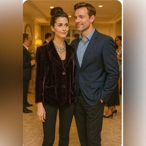 Spencer Jeremy velour maroon blazer, covered buttons, tailored pockets, lined 💜